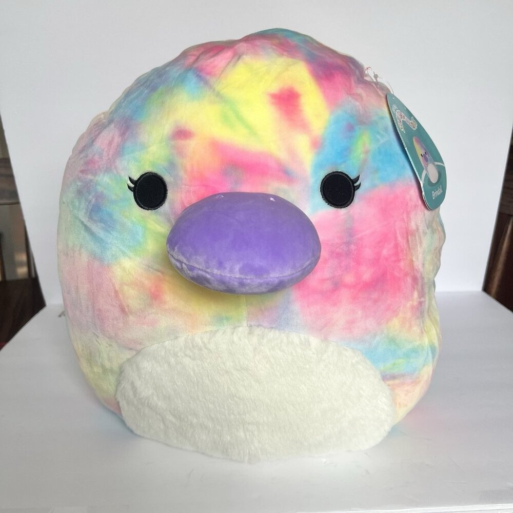 Squishmallow‎ "Brindall" 16” Rainbow Tie Dye Platypus 2022 Kelly Toys New w/ Tag